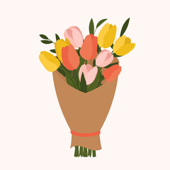 Bouquet of spring flowers tulips isolated on white background Illustration