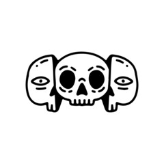 Two half of skull face with skeleton inside. Illustration for t shirt, poster, logo, sticker, or apparel merchandise.
