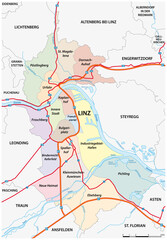 road and administrative vector map of the upper austrian capital Linz 