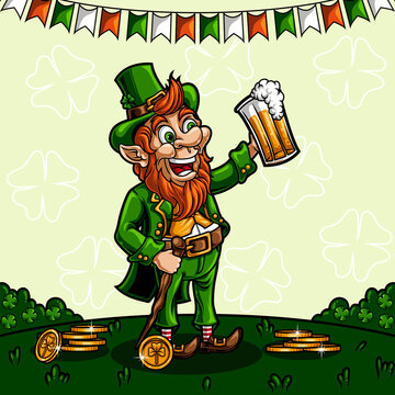 leprechaun with a glass of beer vector illustration
