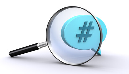 SNSコメントの検索イメージ、投稿コメントを虫眼鏡で調べる