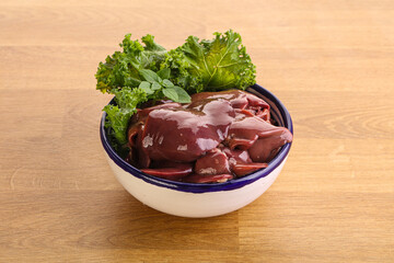 Raw chicken liver in the bowl