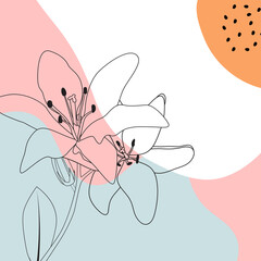 Abstract Hand Drawn trendy design background with contour silhouette flower, decorative shapes. Illustration