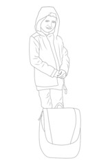 Boy with school bag vector sketch.