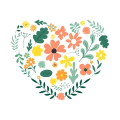 Foto op Canvas Floral decorative heart from leaves and flowers for cards and invitations. Illustration © olegganko