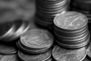 Rows of coins for finance and background Saving concept. black and white