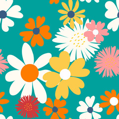 Fototapeta na wymiar Seamless Pattern Background with Simple Flower Design Elements. Illustration