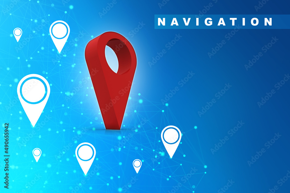 Poster 3d rendering Red map pointer
