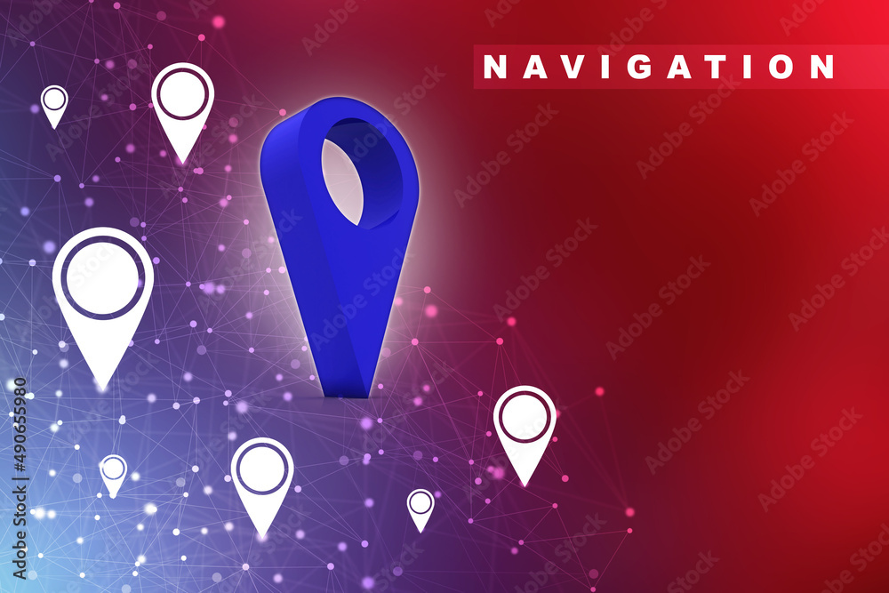 Poster 3d rendering Red map pointer
