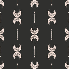 Cute boho moon seamless pattern. Creative childish print for fabric, wrapping, textile, wallpaper, apparel. Vector digital paper.