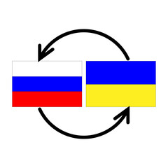 Ukrainian and Russian flag negotiations sign. Arrows from one flag to another illustration ten