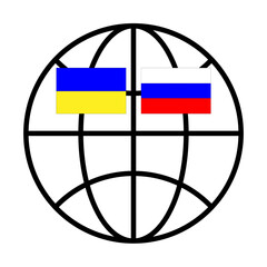 Ukrainian and Russian flag on globe sign illustration ten