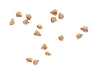 Buckwheat groats isolated on white background.