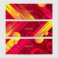 Modern abstract dark red orange yellow banner background. Set of Gradient memphis red and yellow colorful Abstract wide banner design background