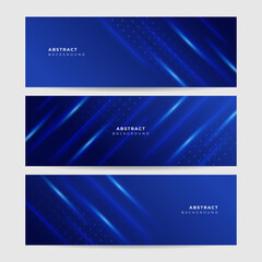 Fototapeta na wymiar Set of modern abstract dark blue banner background. Vector illustration template with pattern. Design for technology, business, corporate, institution, party, festive, seminar, and talks.
