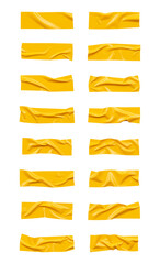 Fototapeta premium Yellow wrinkled adhesive tape of different sizes isolated on white background. Vector illustration.