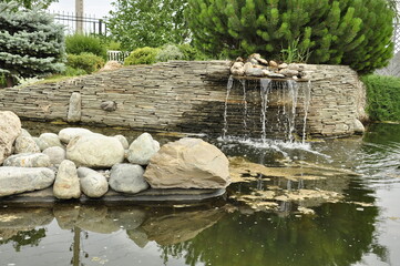 Landscaping of a garden plot. Flowers and plants in the garden.