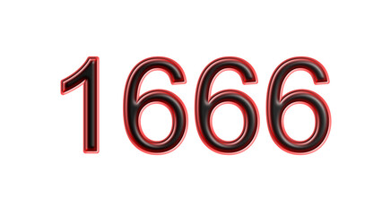 red 1666 number 3d effect white background
