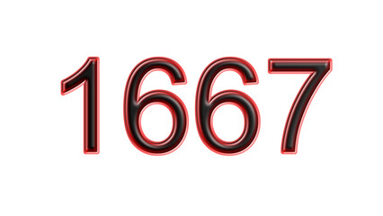 red 1667 number 3d effect white background