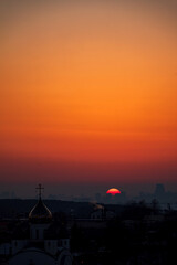 sunset over city sky, nature background