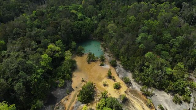 aerial view emerald pool, blue pool attractions in krabi, ecological and environmental concepts and backgrounds, krabi, thailand,