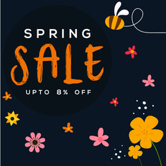 Spring sale banner with beautiful colorful flower. Can be used for template, banners, wallpaper, flyers, invitation, posters, brochure, voucher discount.