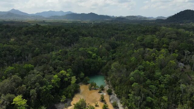 Aerial view emerald pool, Blue Pool tourist destination in Krabi, Ecosystem and healthy environment concepts and background, Krabi, Thailand,