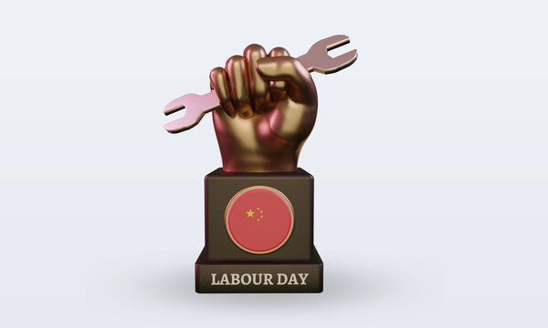 3d Labour Day China Flag Rendering Front View