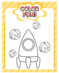 Worksheets template with color fun! text and rocket outline