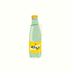 Lemon soda bottle, flat minimal simple vector design