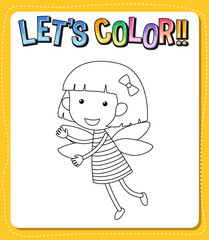 Worksheets template with let’s color!! text and angel outline