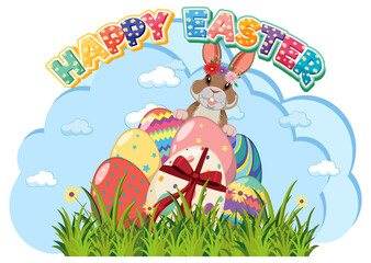 Fototapeta premium Happy Easter design with bunny and eggs