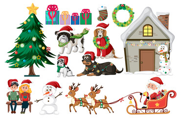 Christmas set with tree and decorations