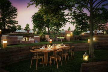 Garden Area  of Pub & Restaurant - 3d visualization