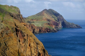 Fototapeta na wymiar Ponta de Sao Lourenco (Saint Lawrence Peninsula) is the easternmost point on the Madeira map. A miracle of nature. Amazing colorful rocks. Madeira, Portugal
