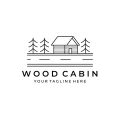 line art wood cabin logo vector illustration, simple logo cabin