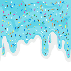 Ice cream background with blue frosting with colorful sprinkles. Vector illustration
