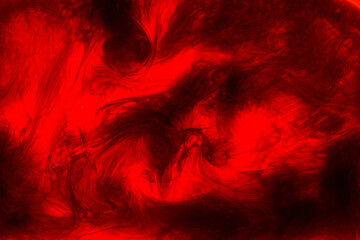 Black and red ink background, colorful fog, abstract swirling ocean, acrylic paint pigment...