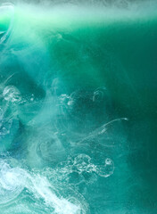 Green smoke on white ink background, colorful fog, abstract swirling emerald ocean sea, acrylic paint pigment underwater © amixstudio