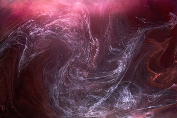 Black and red ink background, colorful fog, abstract swirling ocean, acrylic paint pigment...