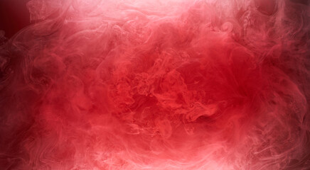 Black and red ink background, colorful fog, abstract swirling ocean, acrylic paint pigment underwater, white smoke