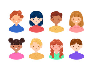 Icons profiles of male and female faces. Group of people.