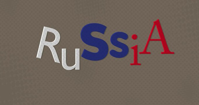 Random Macro Letters Stop Motion Animation With Russia Text on the End. Multiple Images Rapid Multi Colored VJ Loop Sequence.