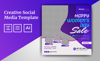 International womens day social media post sales banner design template