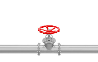 Glossy metal pipe with red valve on a white background.Vector illustration for business and industrial.