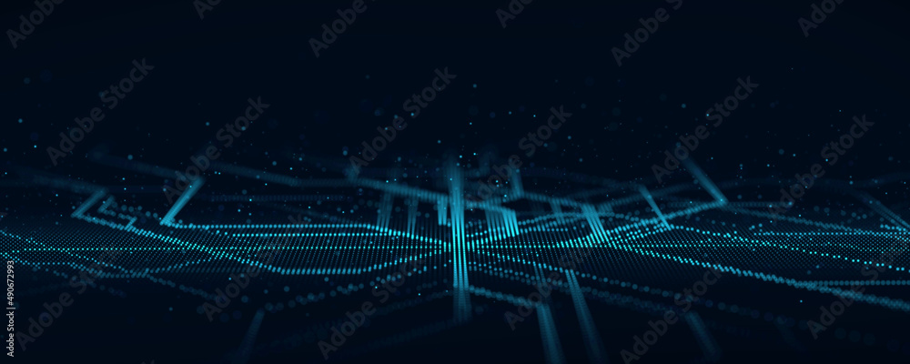 Poster digital blue background of particles. abstract futuristic illustration. big data visualization. tech
