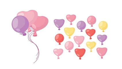 Hand-drawn icons of air balloon, vector isolated colorful element. Logo for the design of birthday greeting cards. 