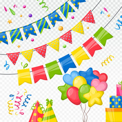 Party bunting flags for decoration of invitations, greeting cards.