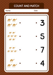 Count and match game with camel. worksheet for preschool kids, kids activity sheet