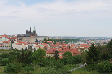 Fototapeta na wymiar panoramic photo of Prague on a cloudy day
